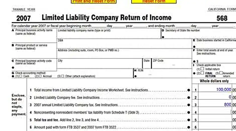 LLC fee california instructions 568 form