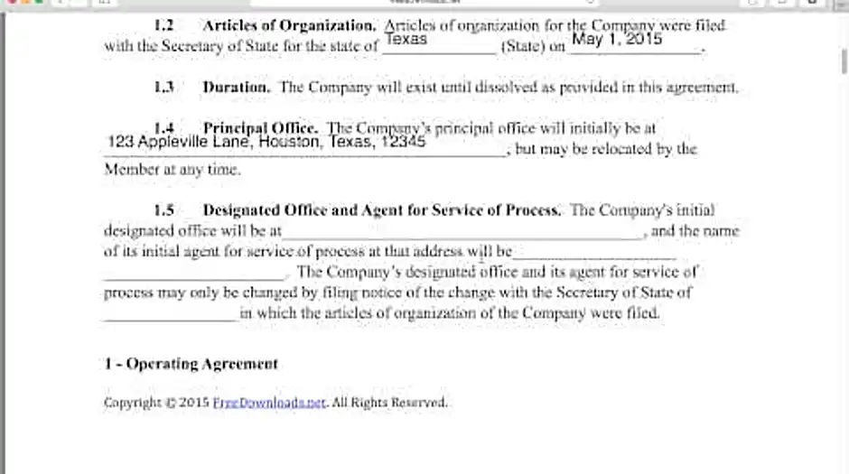 Single member LLC operating agreement free template