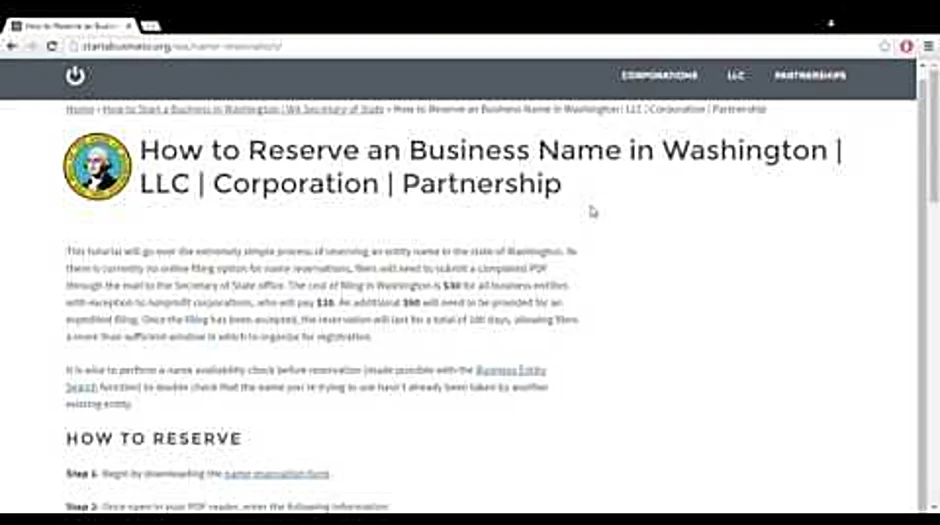 Washington state LLC name reservation